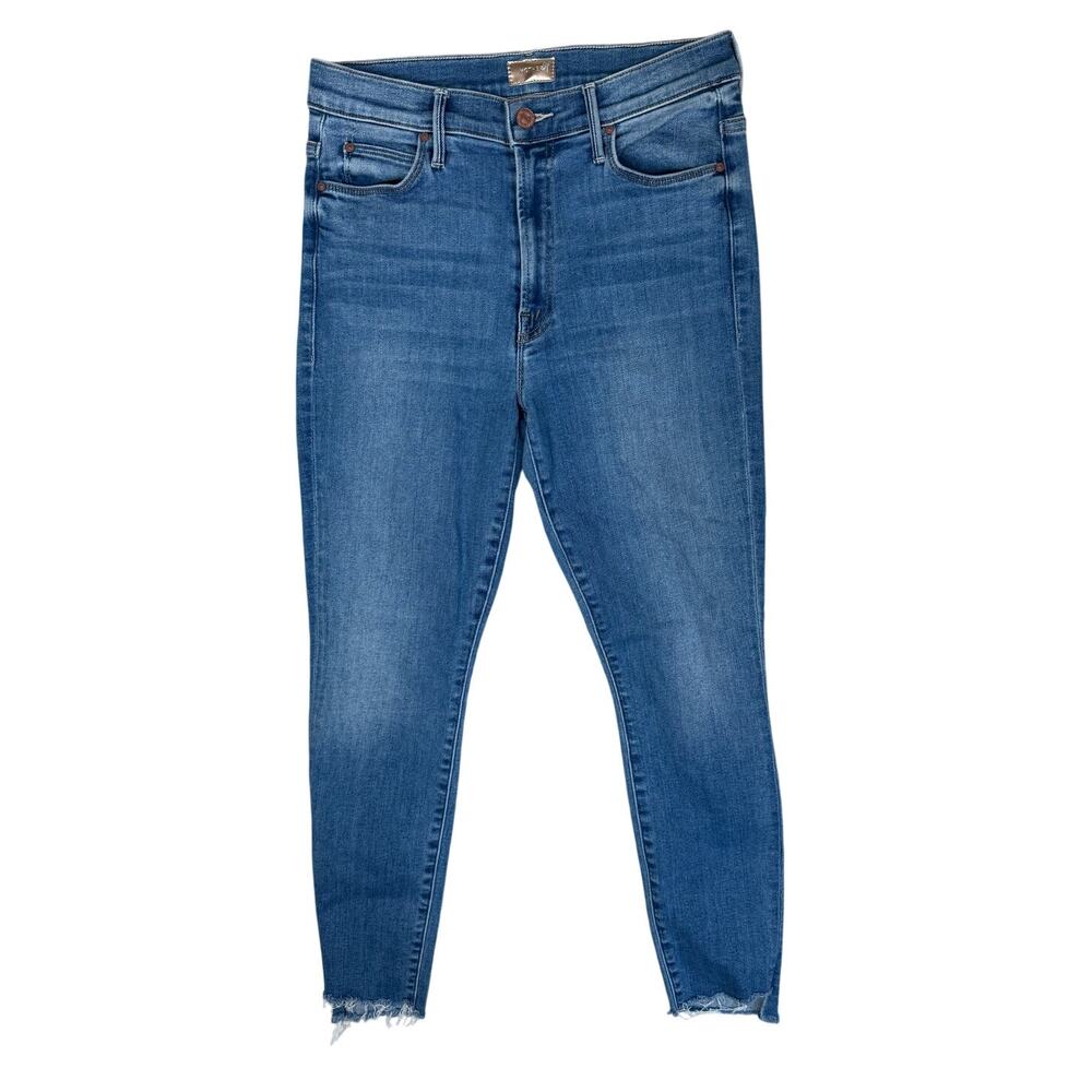 MOTHER Jeans The Stunner Zip Ankle Step Fray Happy Pill Medium Denim 29